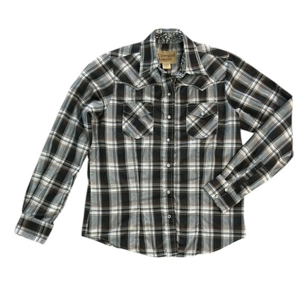 Cowgirl Legend plaid pearl snap western shirt size medium women's